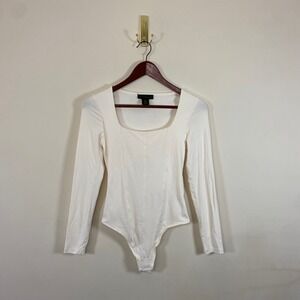 House‎ of Harlow 1960 Cream Bodysuit XS Long Sleeve Corset Style Square Neck Top